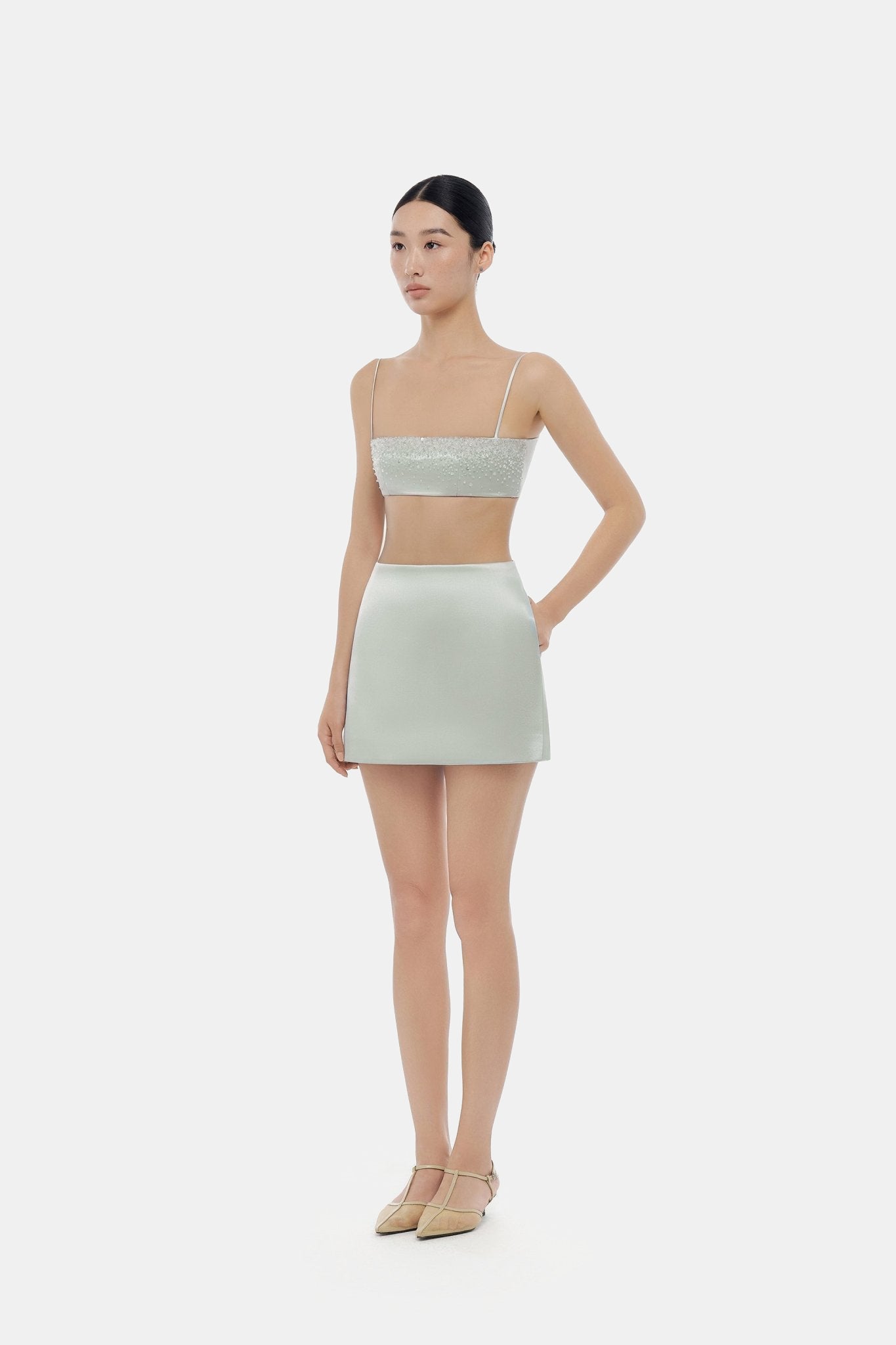 Mint Crystal Beaded Silk Bra - Montsand