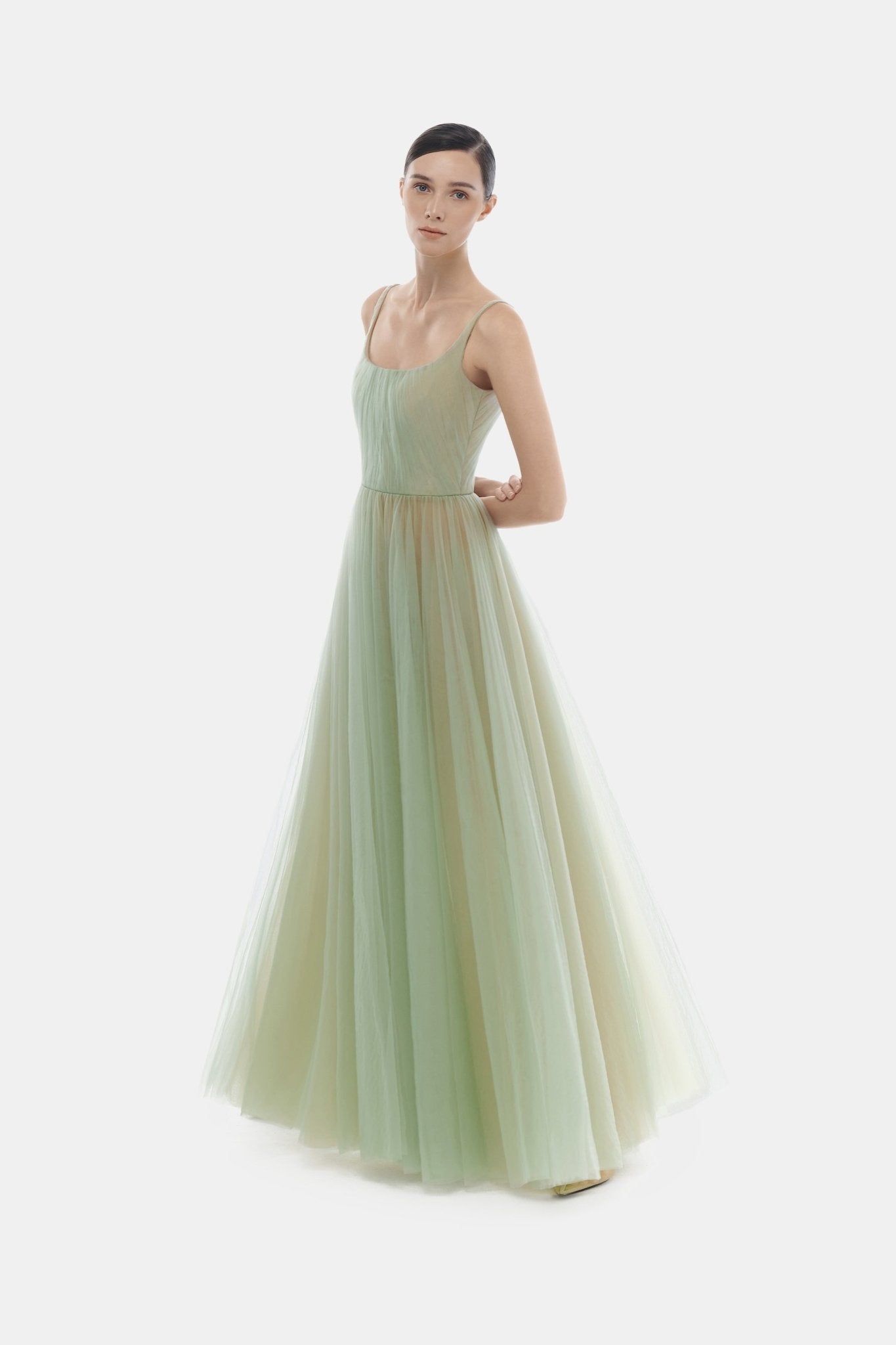 Mint Draped Tulle Maxi Dress - Montsand