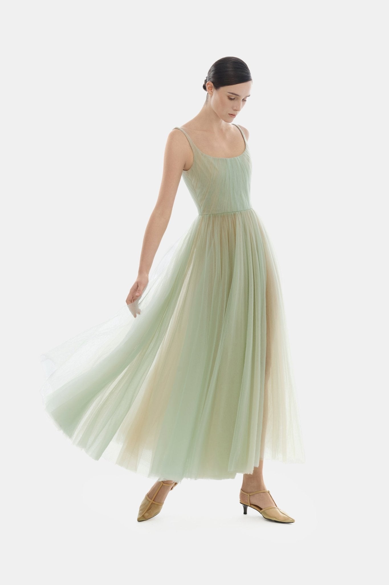 Mint Draped Tulle Midi Dress - Montsand