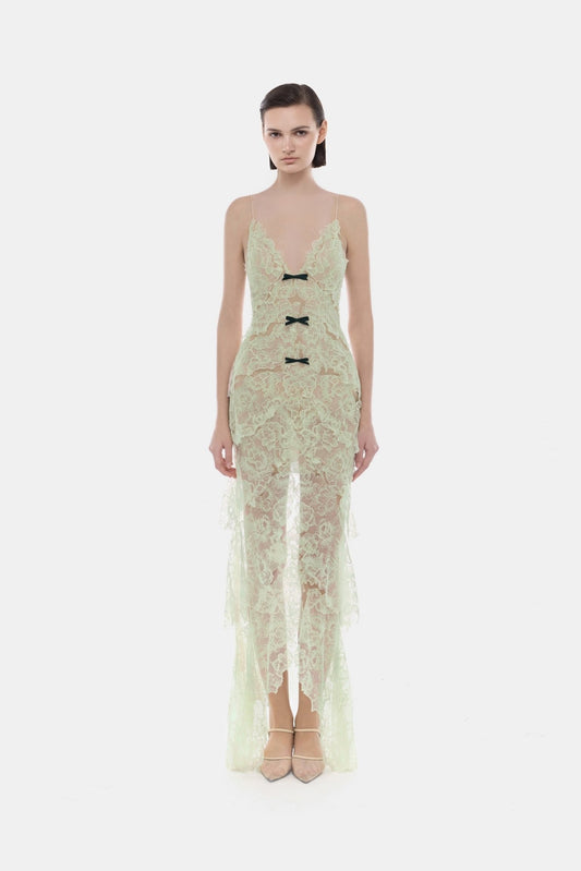 Mint Floral Bow Vneck Maxi Dress - Montsand