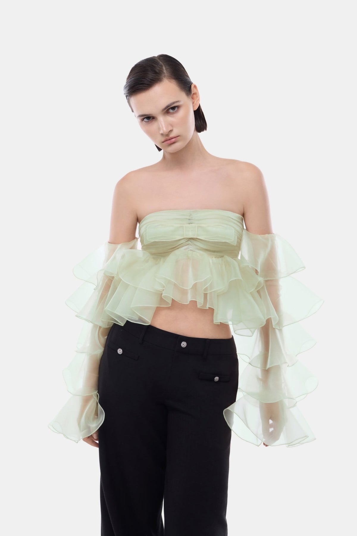 Mint Frill Organza Crop Top - Montsand