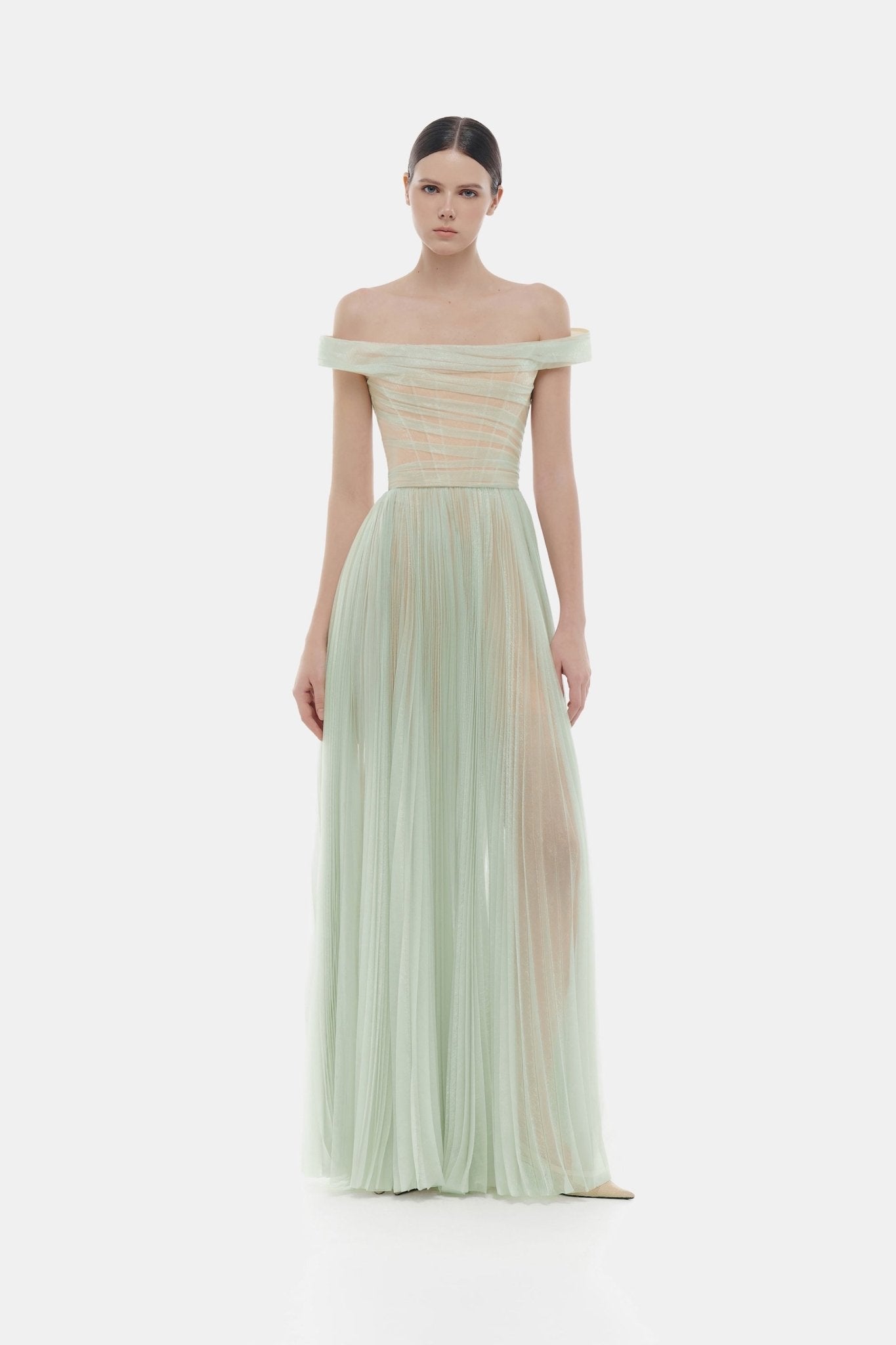 Mint Off - shoulder Maxi Dress - Montsand