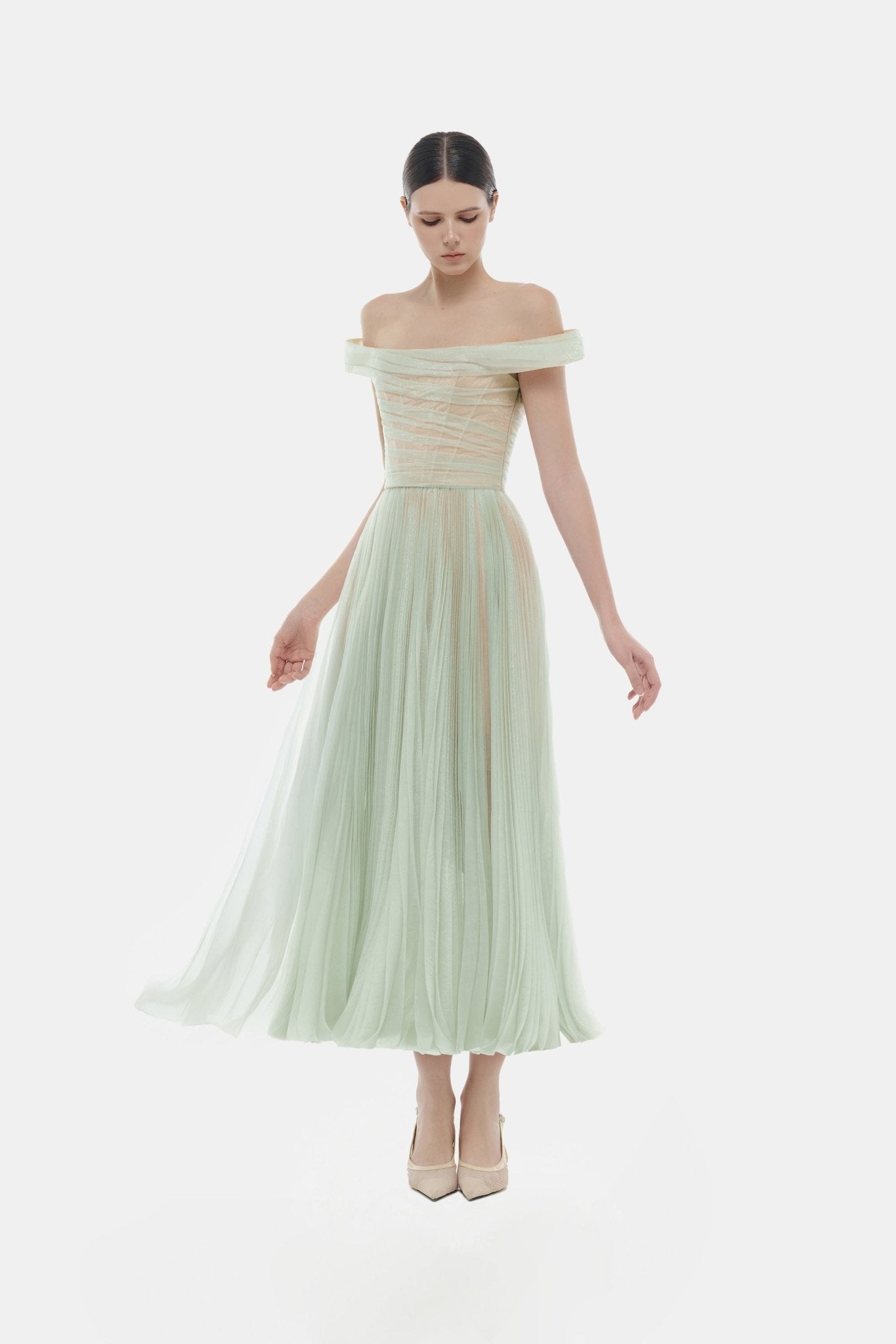 Mint Off - shoulder Midi Dress - Montsand