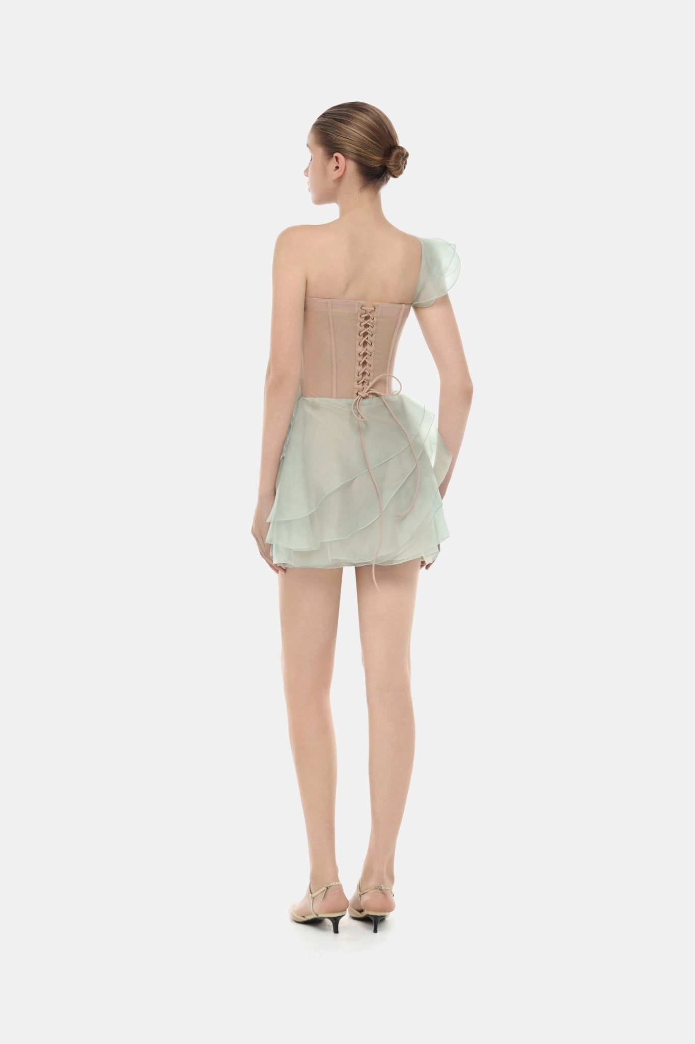 Mint Ruffle One - Shoulder Mini Dress - Montsand