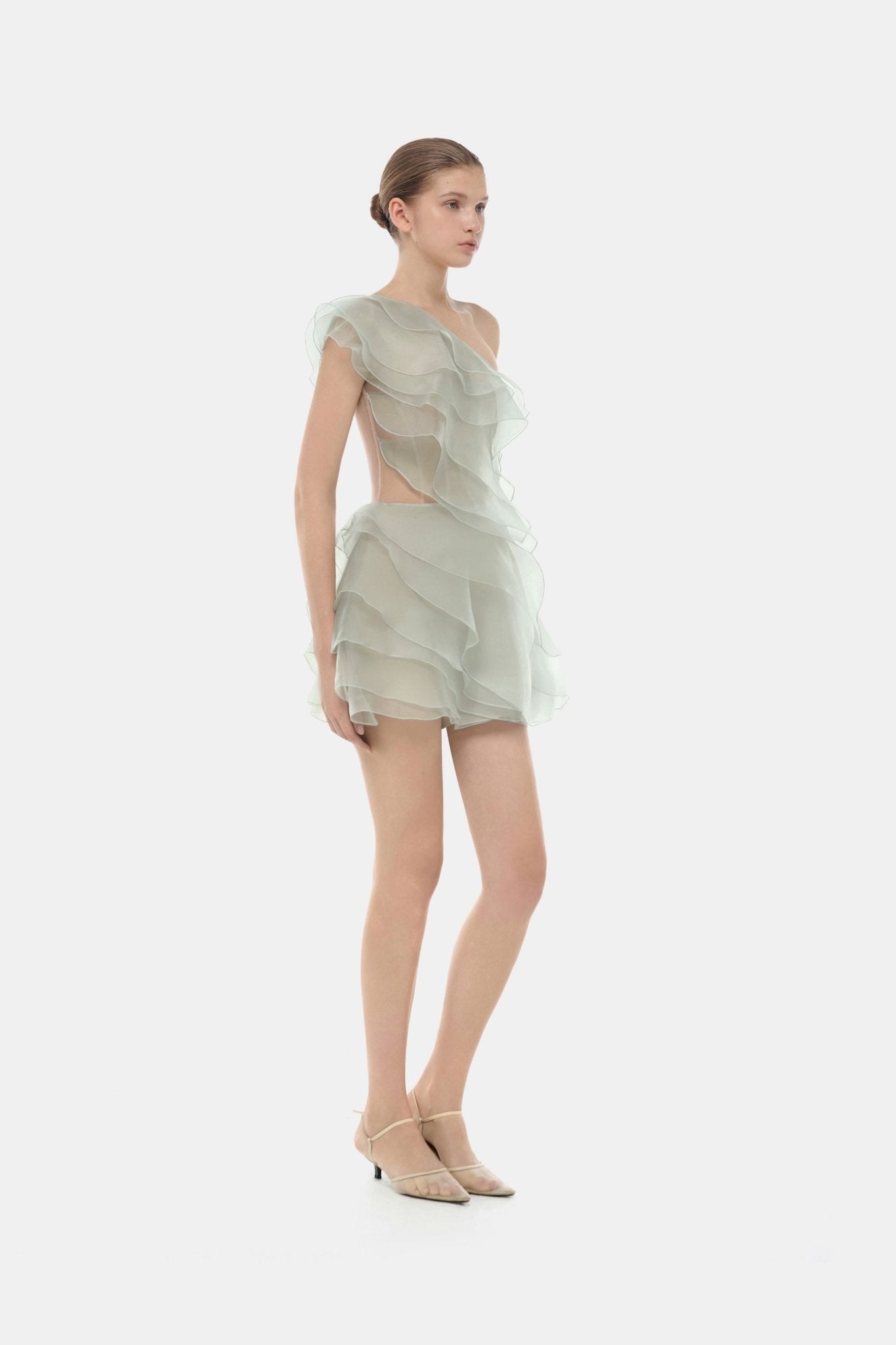 Mint Ruffle One - Shoulder Mini Dress - Montsand