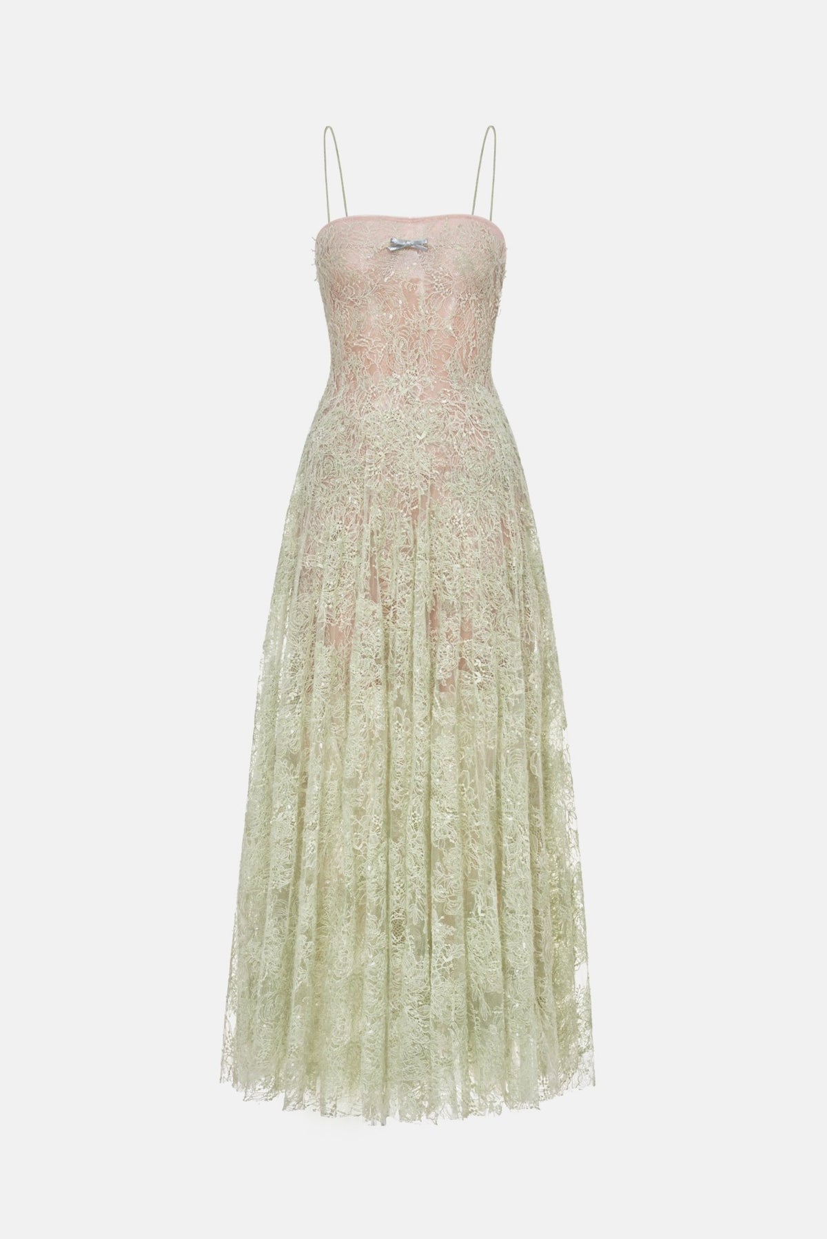 Mint Straight Neckline Pleat Maxi Dress - Montsand