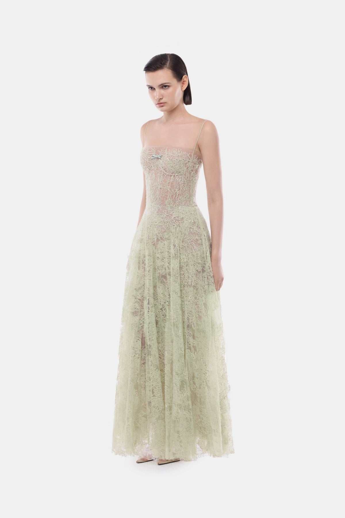 Mint Straight Neckline Pleat Maxi Dress - Montsand