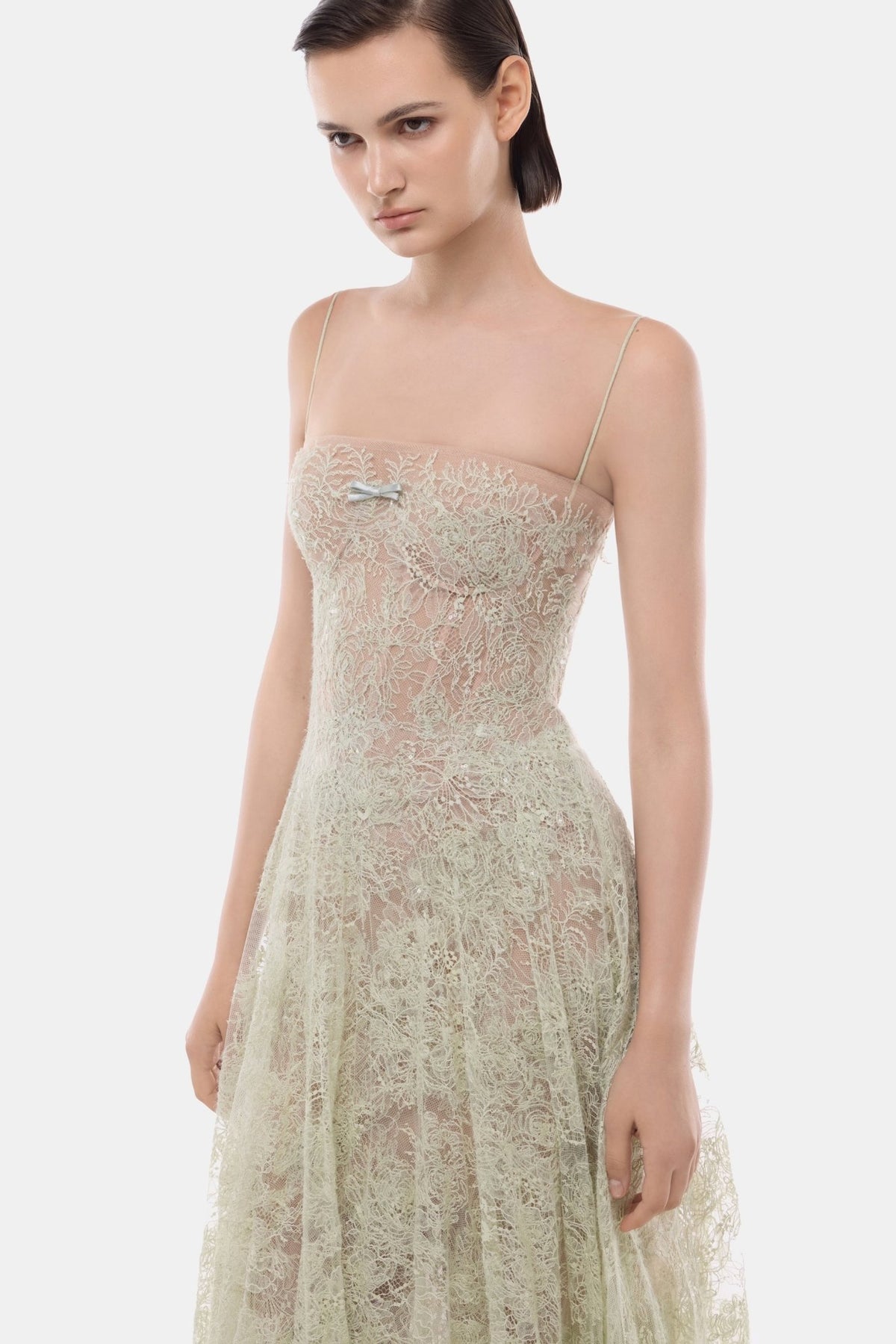 Mint Straight Neckline Pleat Maxi Dress - Montsand