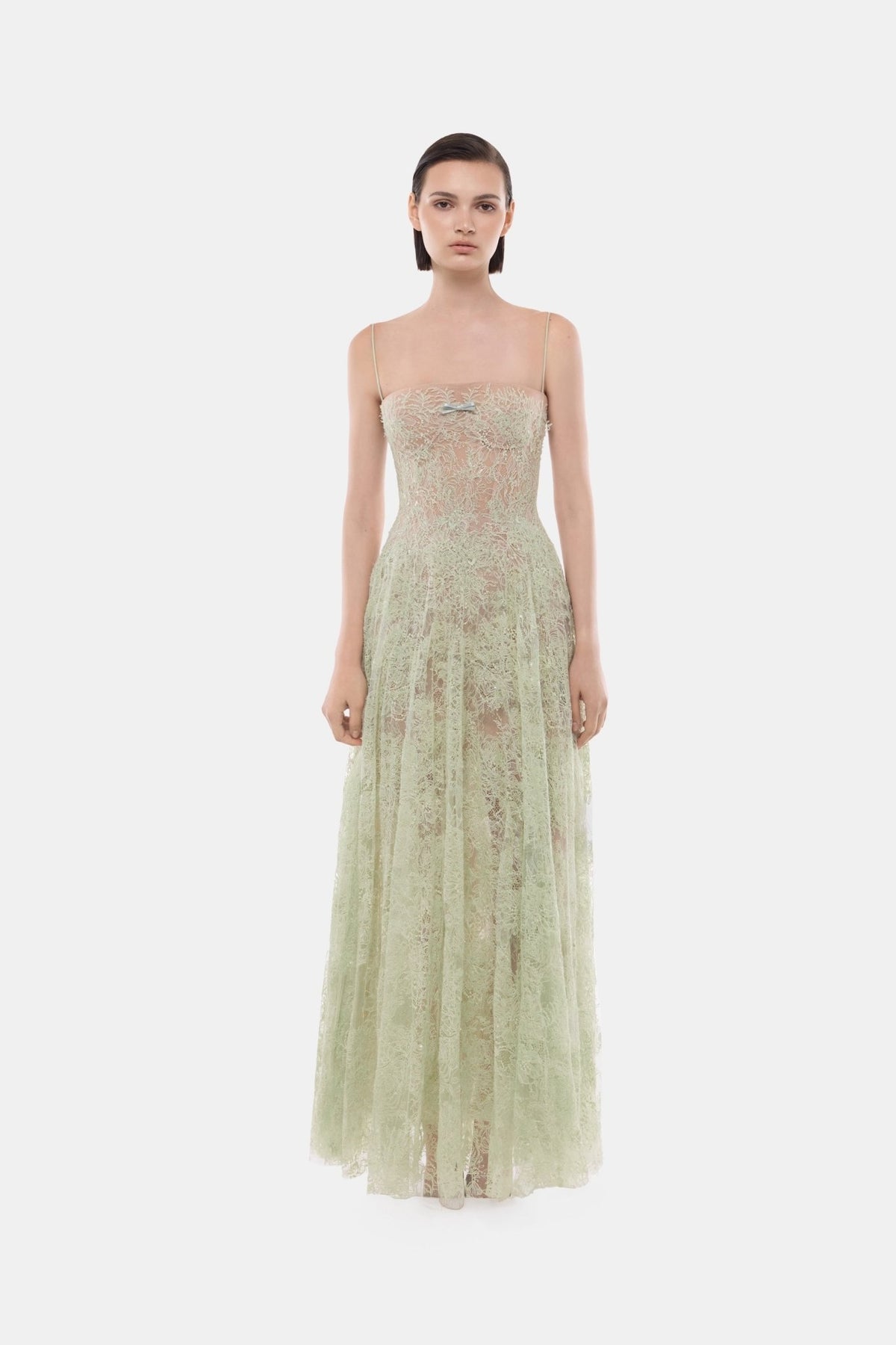 Mint Straight Neckline Pleat Maxi Dress - Montsand