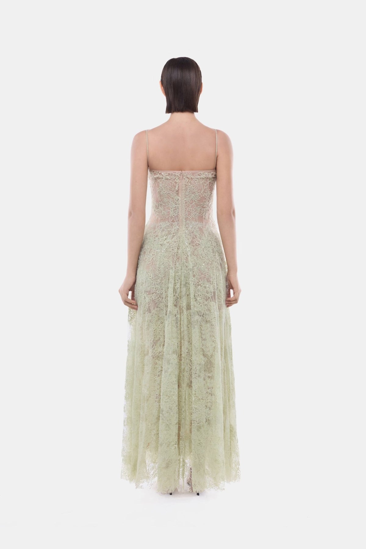 Mint Straight Neckline Pleat Maxi Dress - Montsand