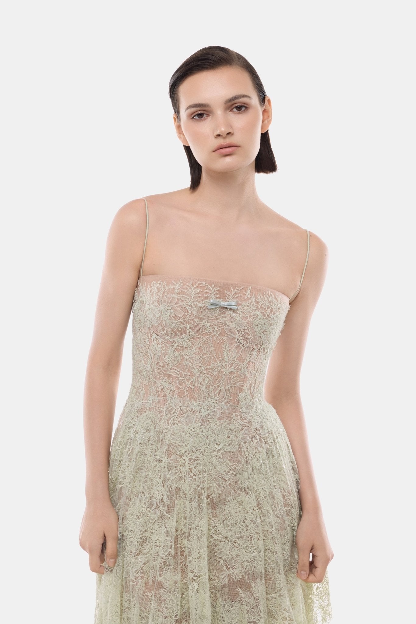 Mint Straight Neckline Pleat Midi Dress - Montsand