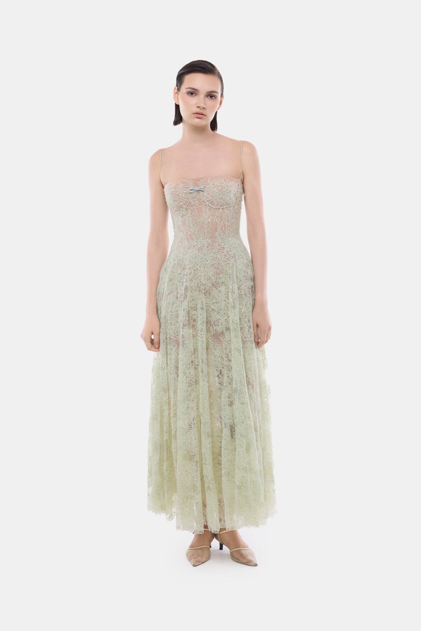 Mint Straight Neckline Pleat Midi Dress - Montsand