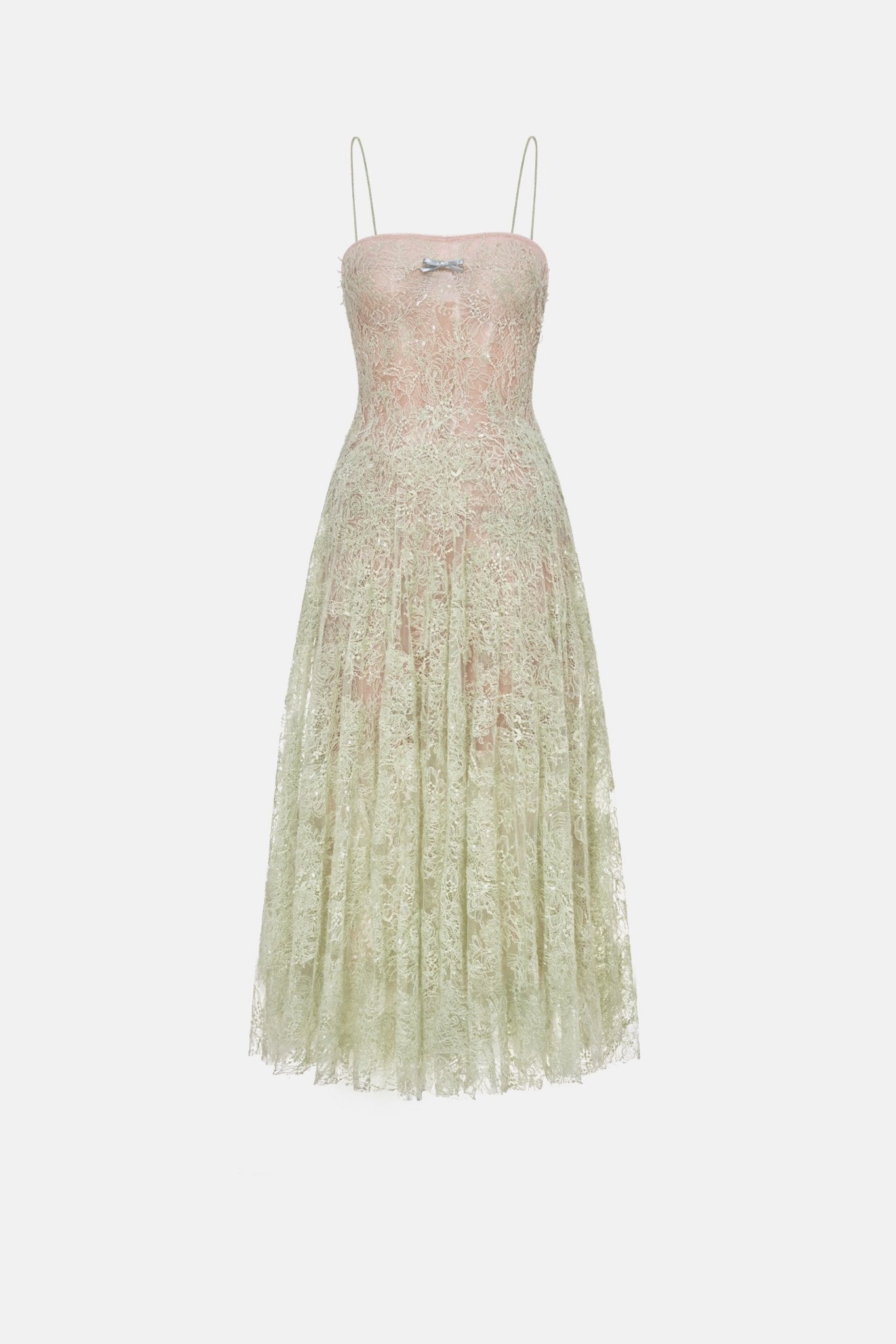Mint Straight Neckline Pleat Midi Dress - Montsand