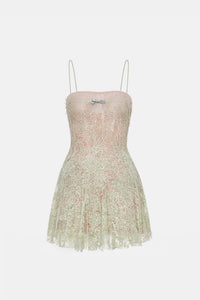 Mint Straight Neckline Pleat Mini Dress - Montsand