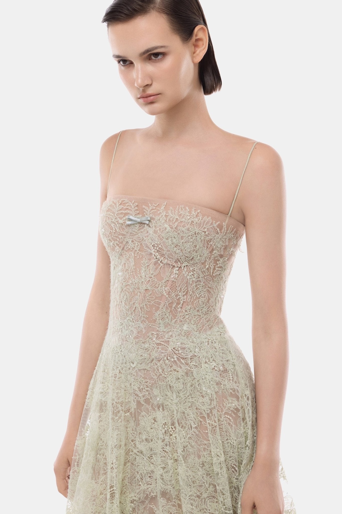Mint Straight Neckline Pleat Mini Dress - Montsand