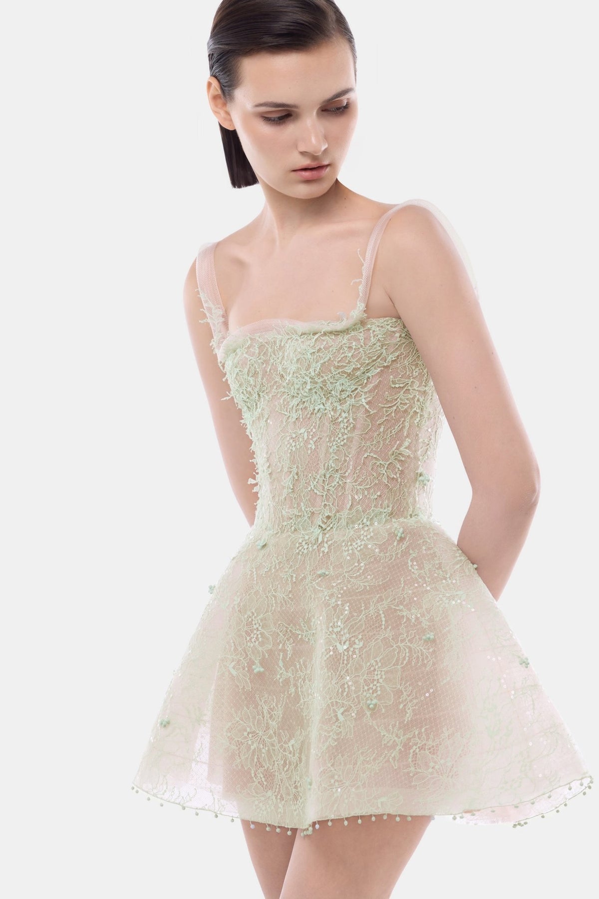 Mint Straight Neckline Skater Dress - Montsand