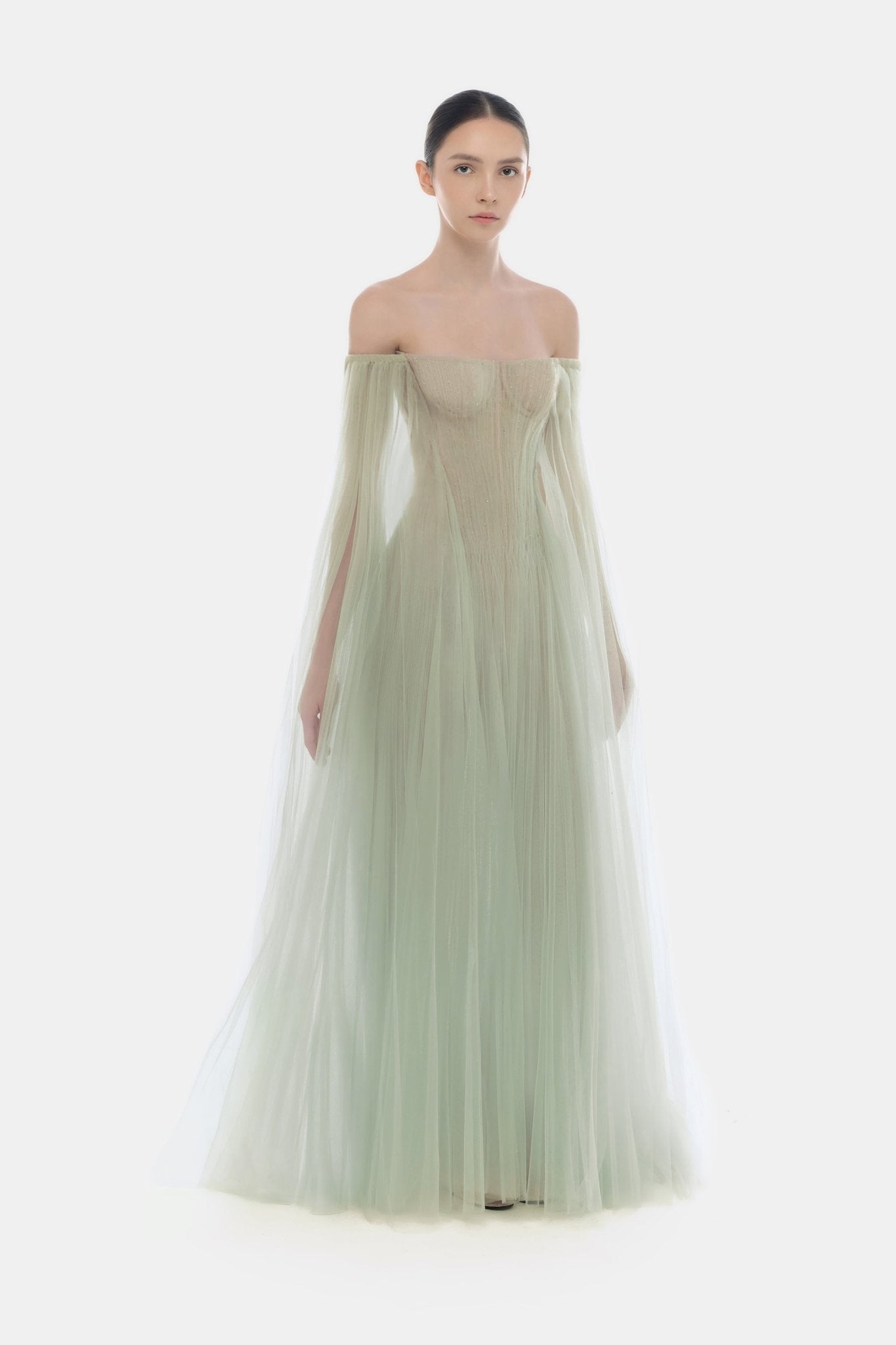 Mint Tulle Off-shoulder Maxi Dress – Montsand