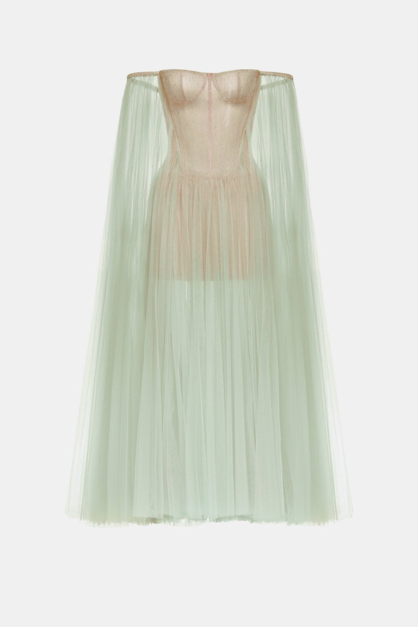 Mint Tulle Off-shoulder Midi Dress - Montsand