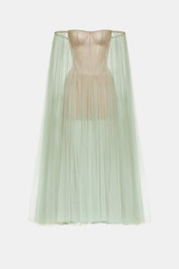 Mint Tulle Off-shoulder Midi Dress - Montsand