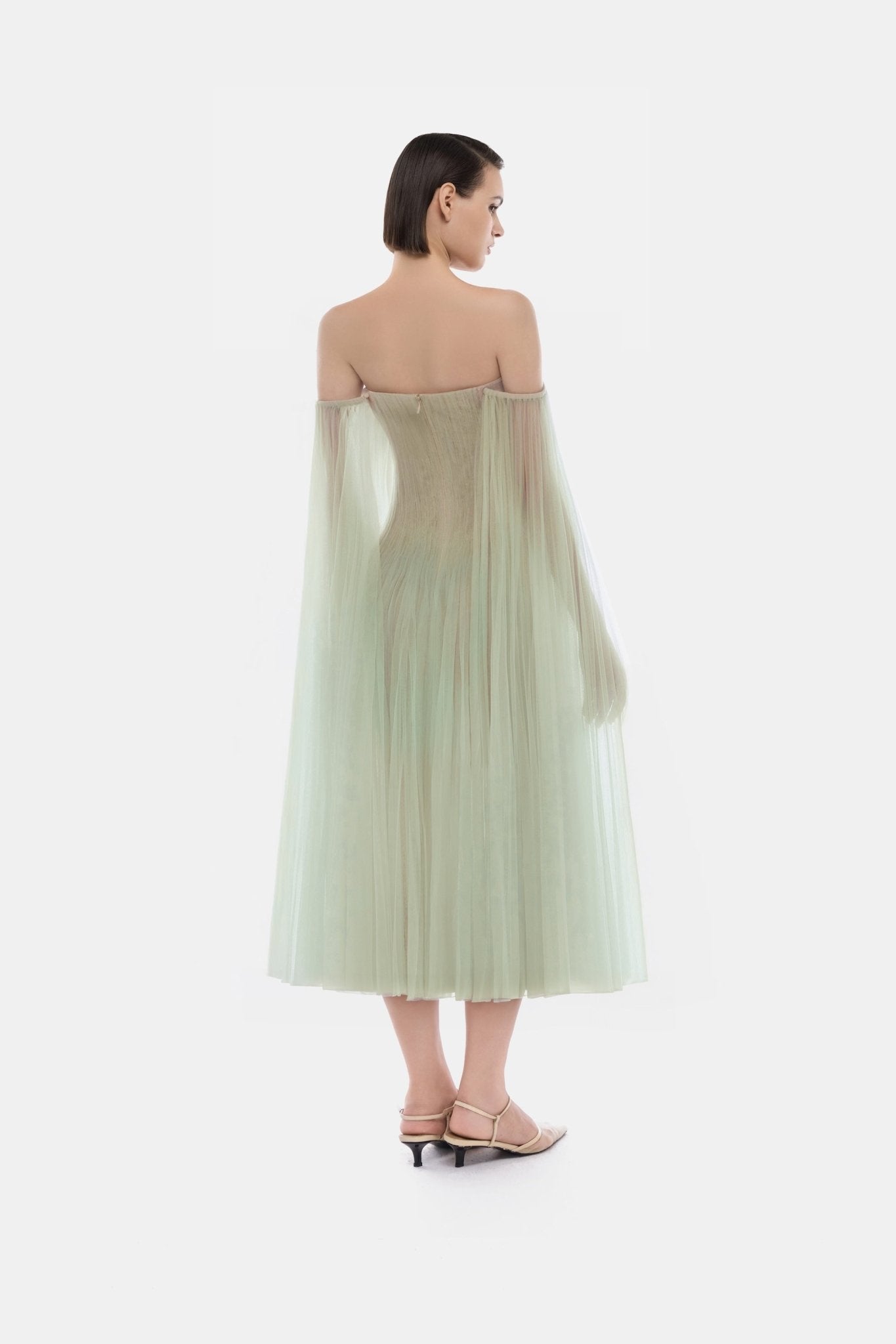 Mint Tulle Off-shoulder Midi Dress - Montsand