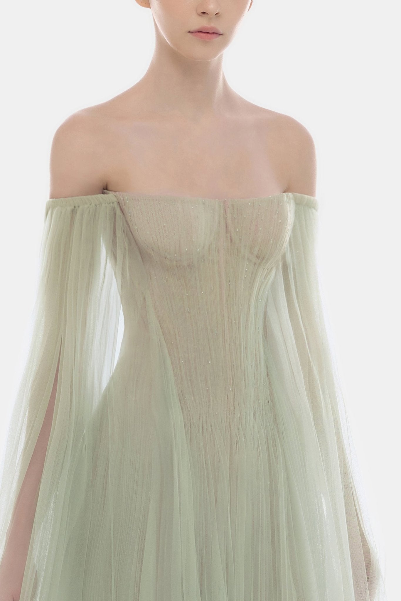 Mint Tulle Off-shoulder Midi Dress - Montsand