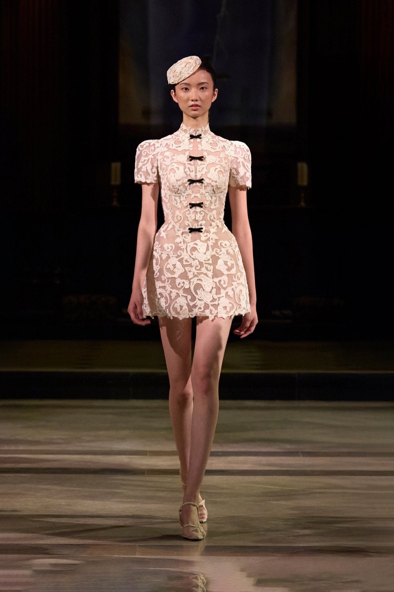 Nude Brocade Bow Mini Dress - Montsand