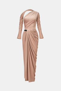 Nude Draped Asymmetric Maxi Dress Dresses Montsand