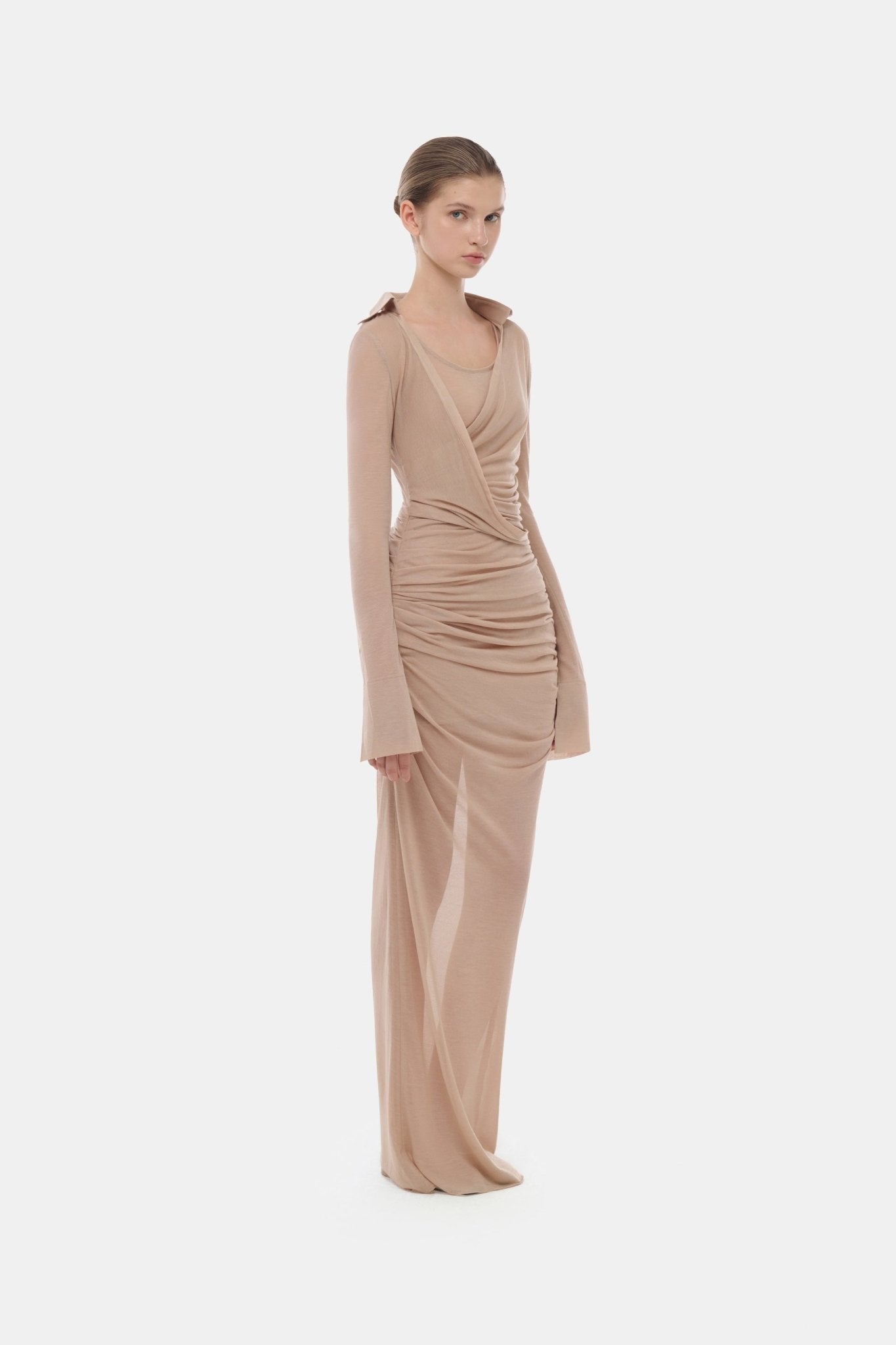 Nude Draped Ruched Jersey Dress - Montsand