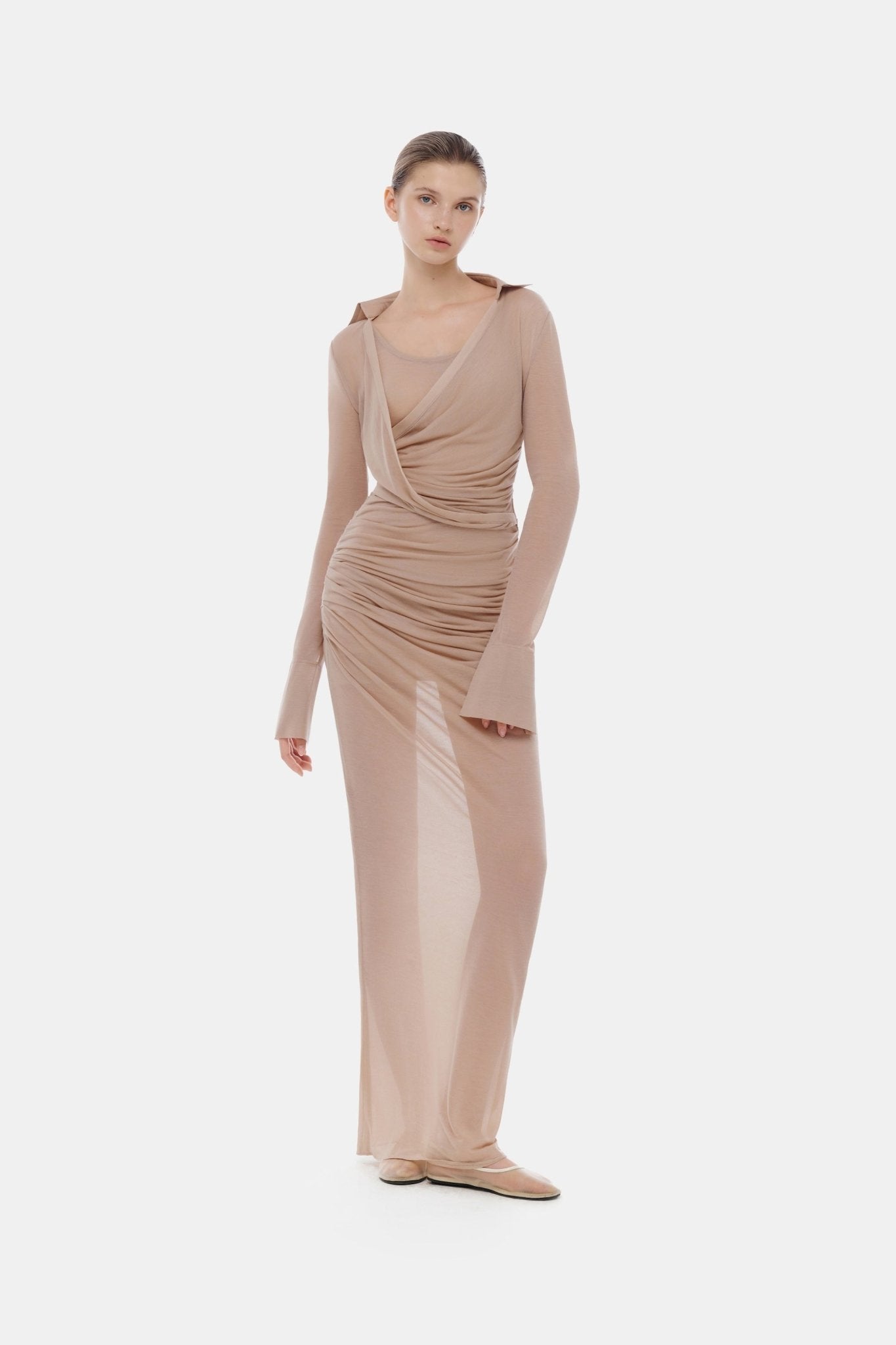 Nude Draped Ruched Jersey Dress - Montsand
