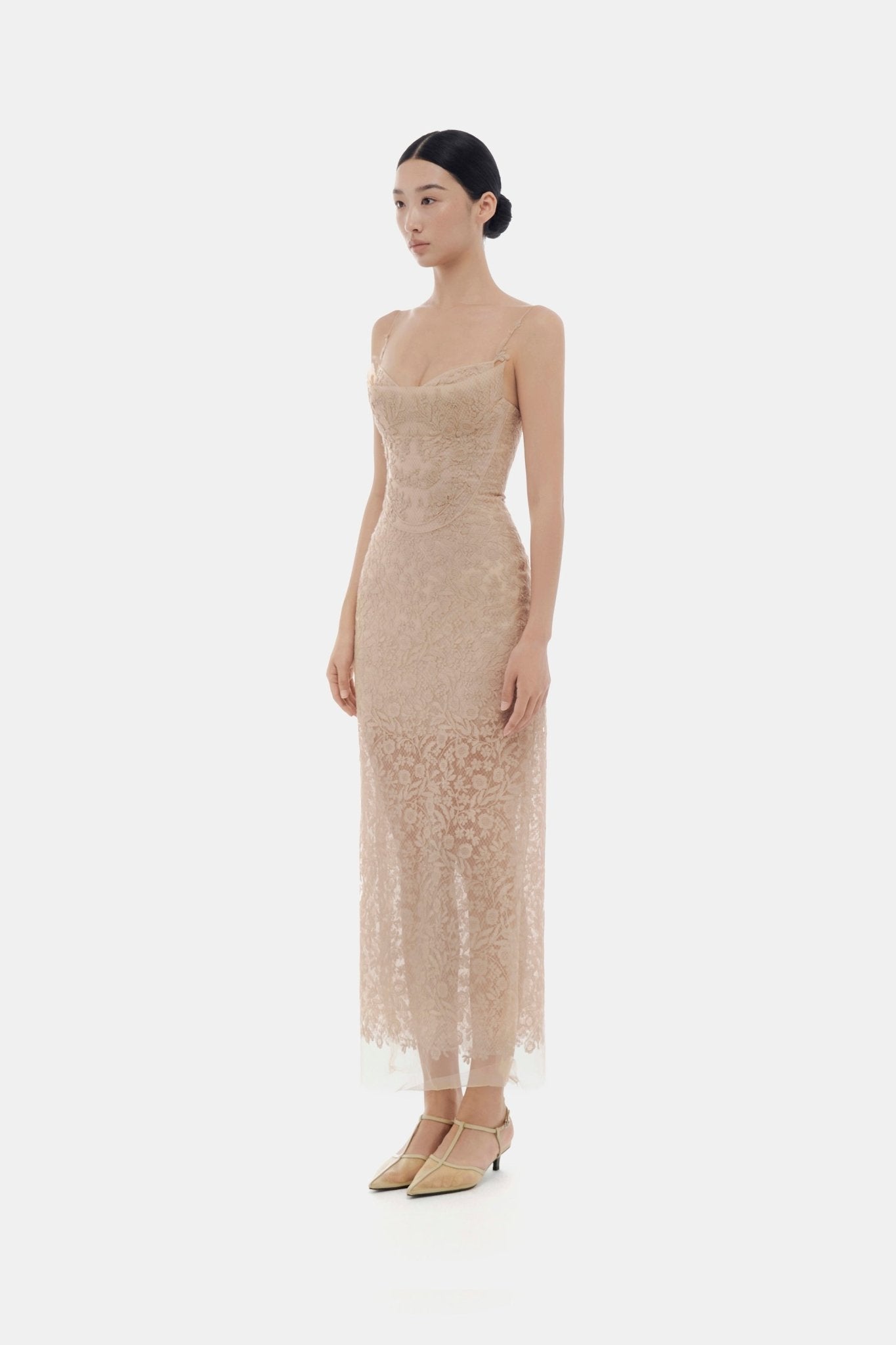 Nude Lace Midi Dress S Nude Lace Midi Dress S