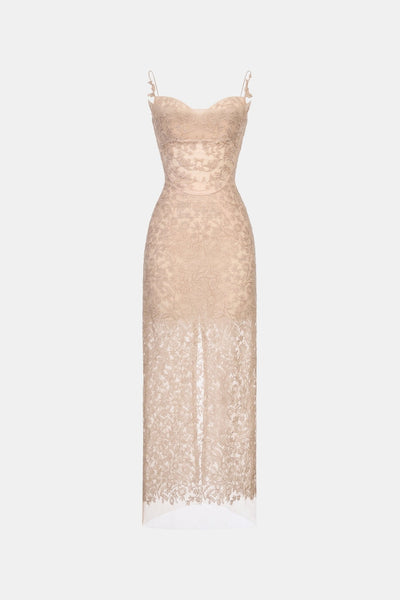 Nude Lace Midi Dress S Nude Lace Midi Dress S