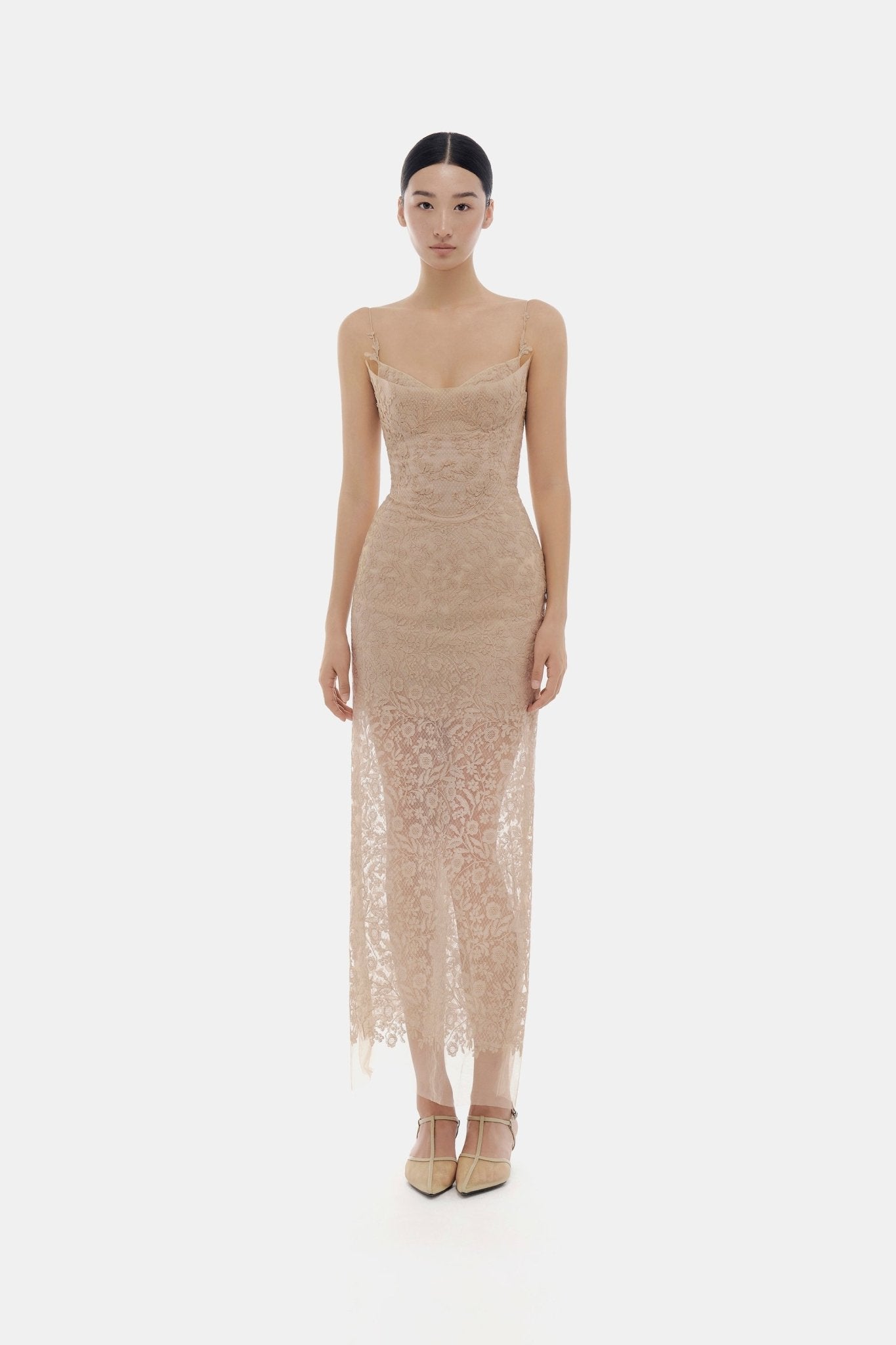 Nude Lace Midi Dress S Nude Lace Midi Dress S