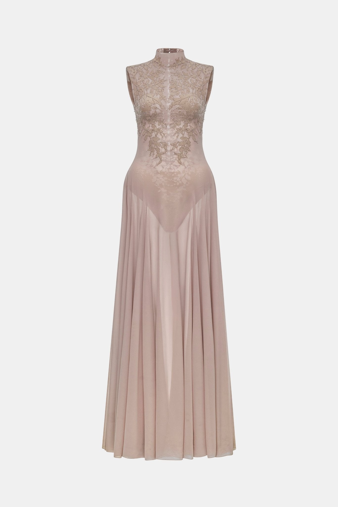 Nude Sleeveless Jacquard Maxi Dress - Montsand