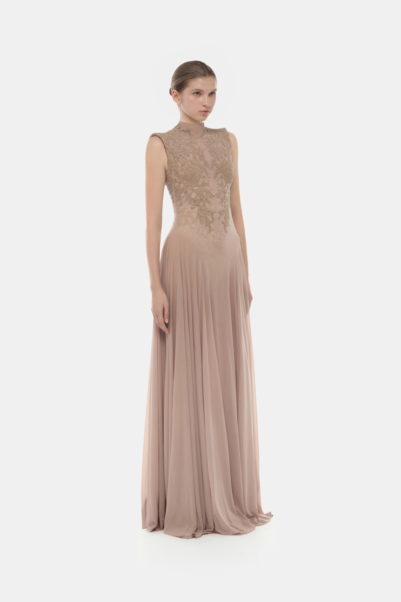 Nude Sleeveless Jacquard Maxi Dress - Montsand