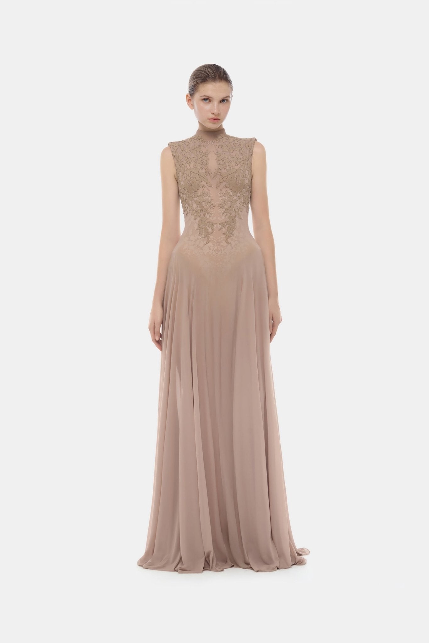 Nude Sleeveless Jacquard Maxi Dress - Montsand