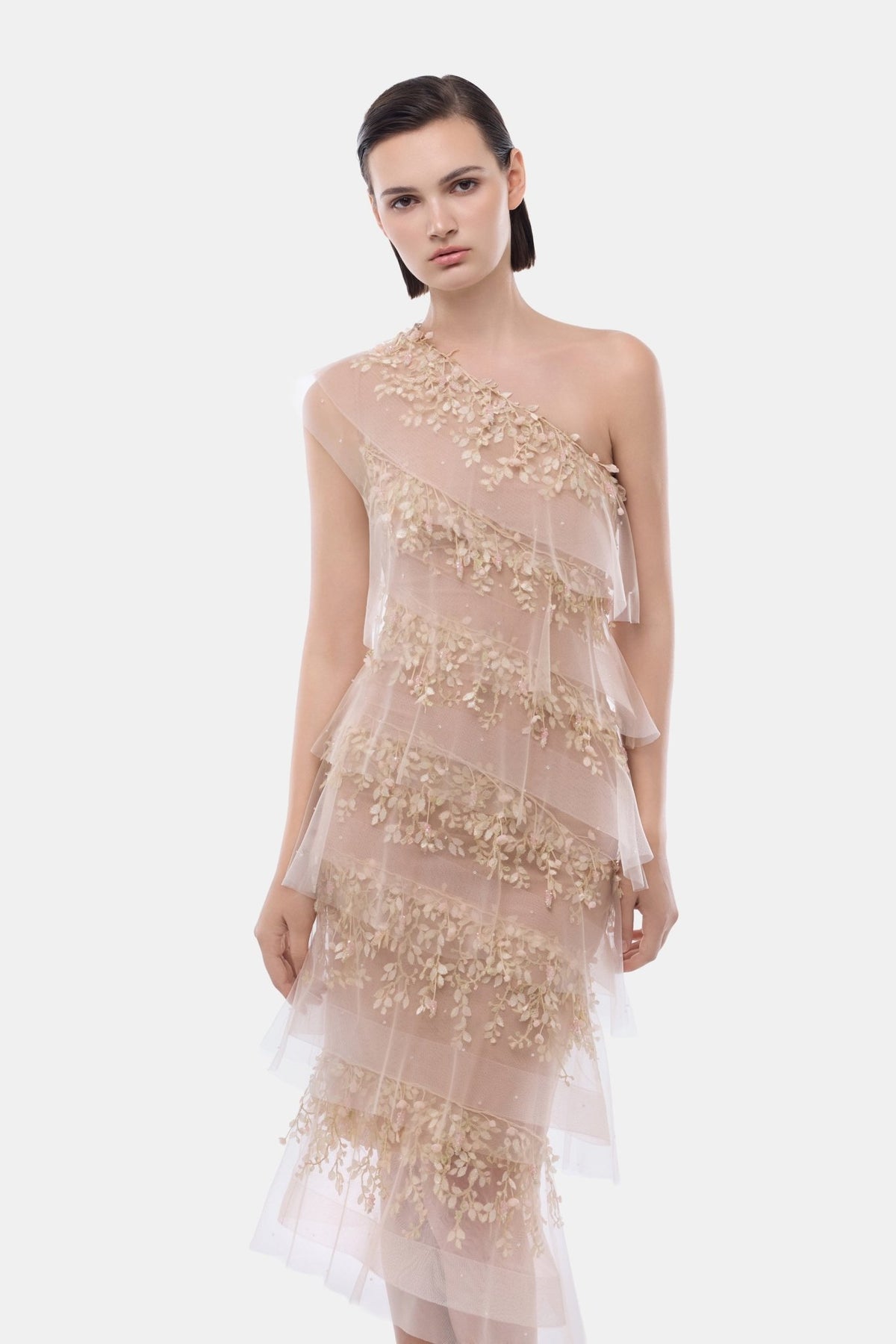 Pastel Asymmetrical Shoulder Midi Dress - Montsand
