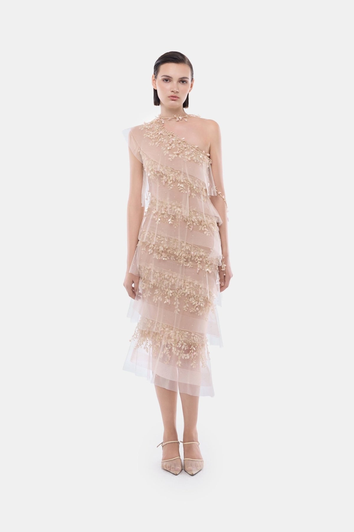 Pastel Asymmetrical Shoulder Midi Dress - Montsand