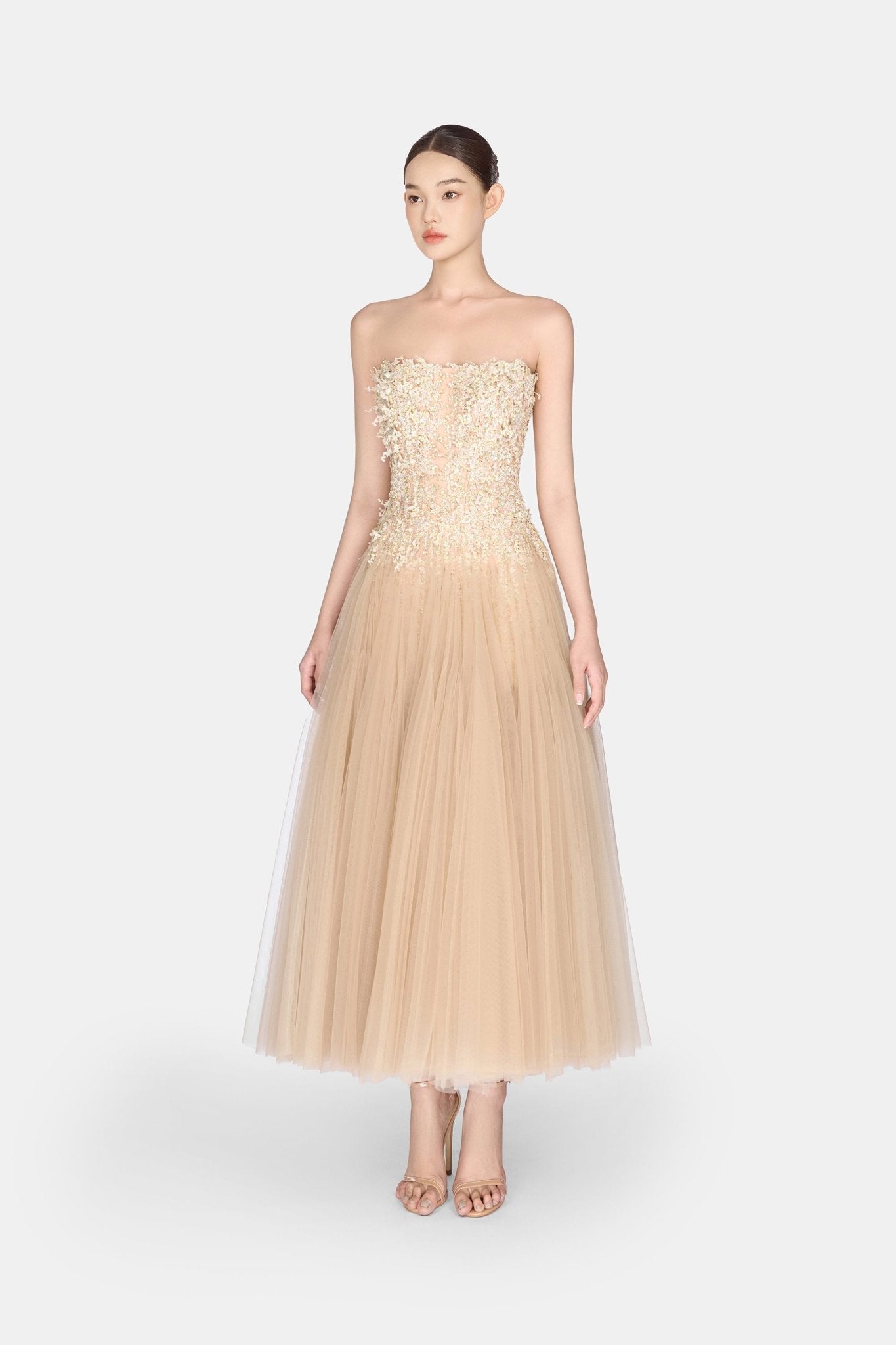 Pastel Beaded Lace Midi Dress - Montsand