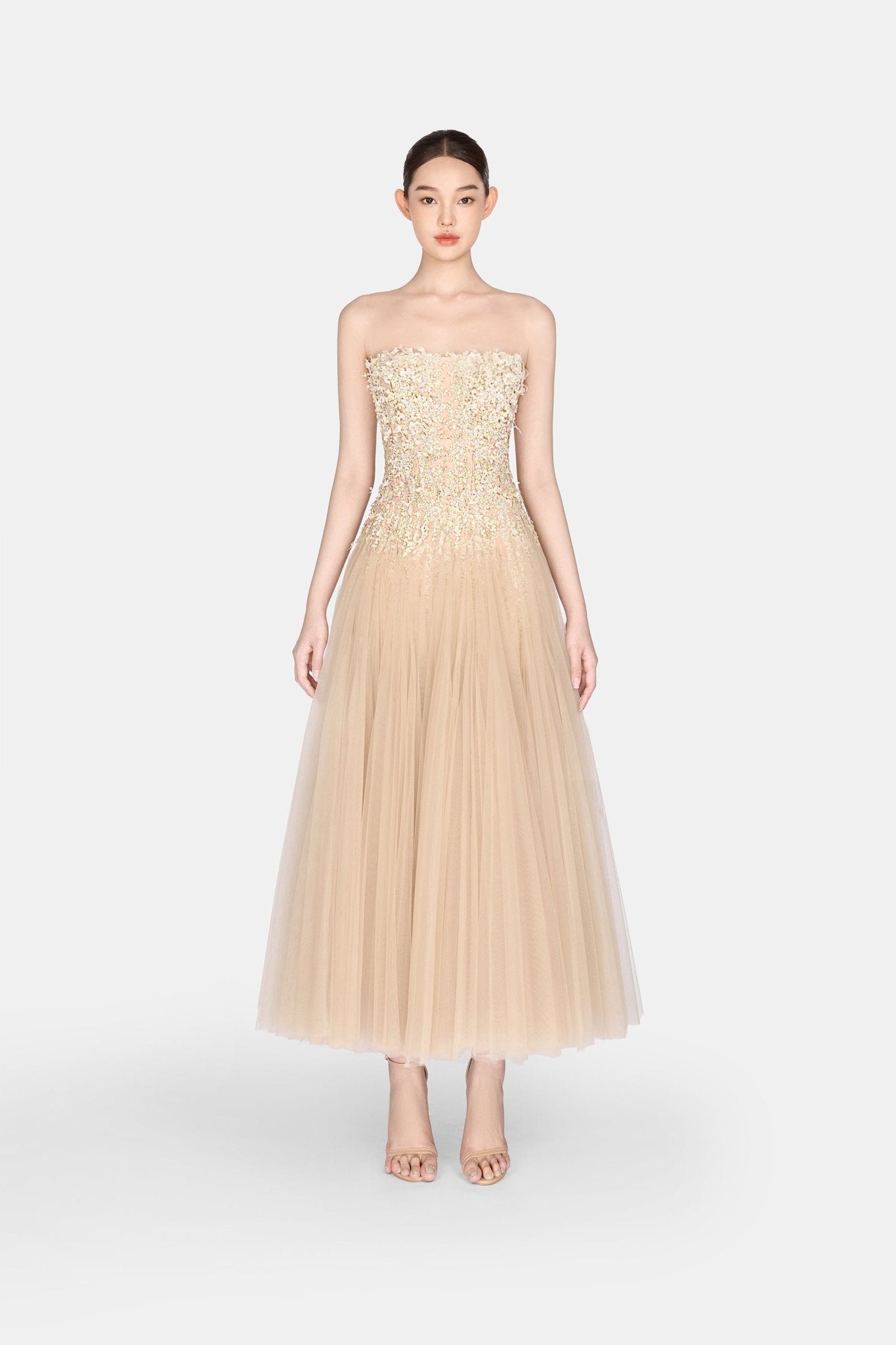 Pastel Beaded Lace Midi Dress - Montsand