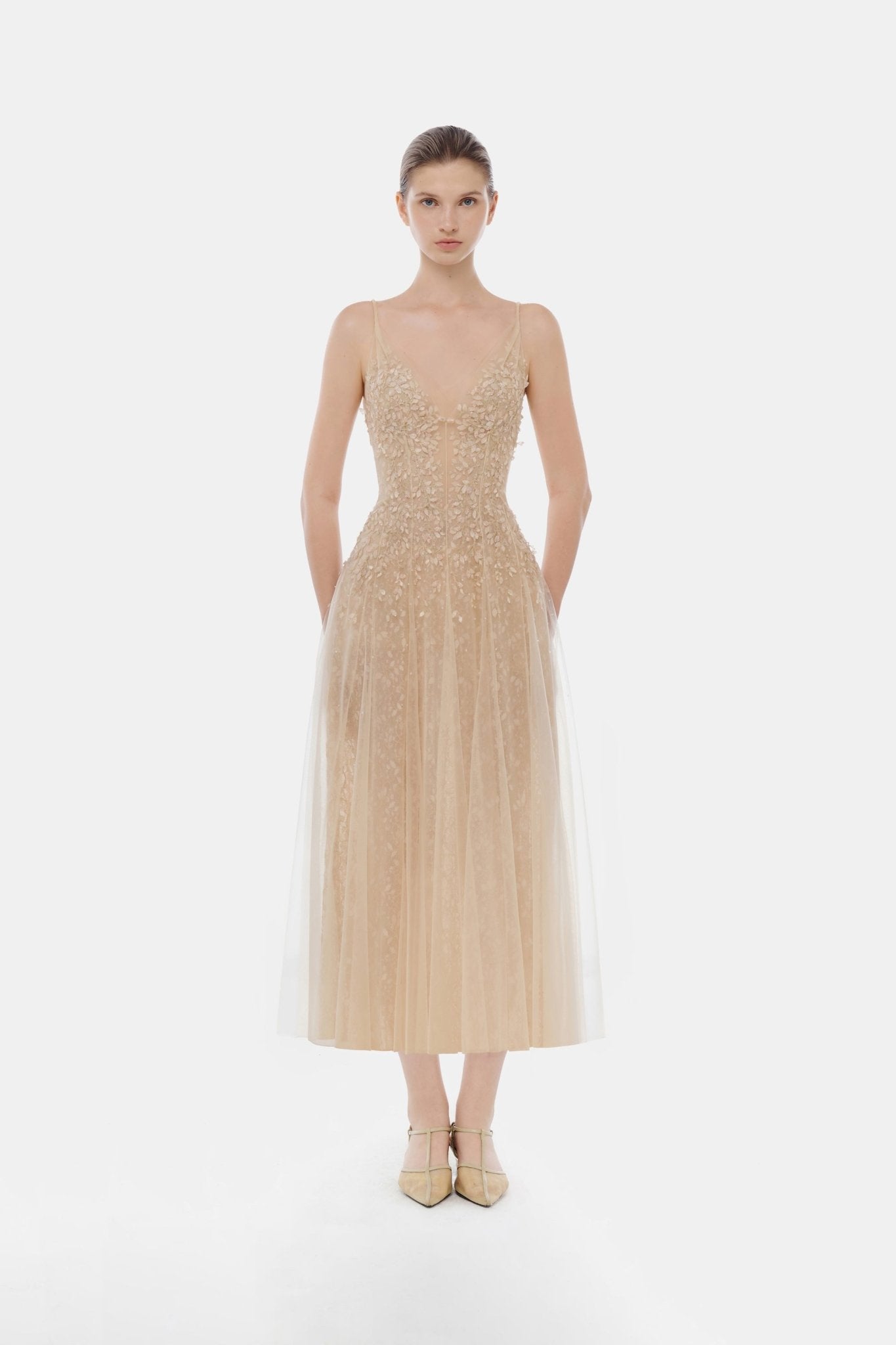 Pastel Deep-V Midi Dress - L Pastel Deep-V Midi Dress - L