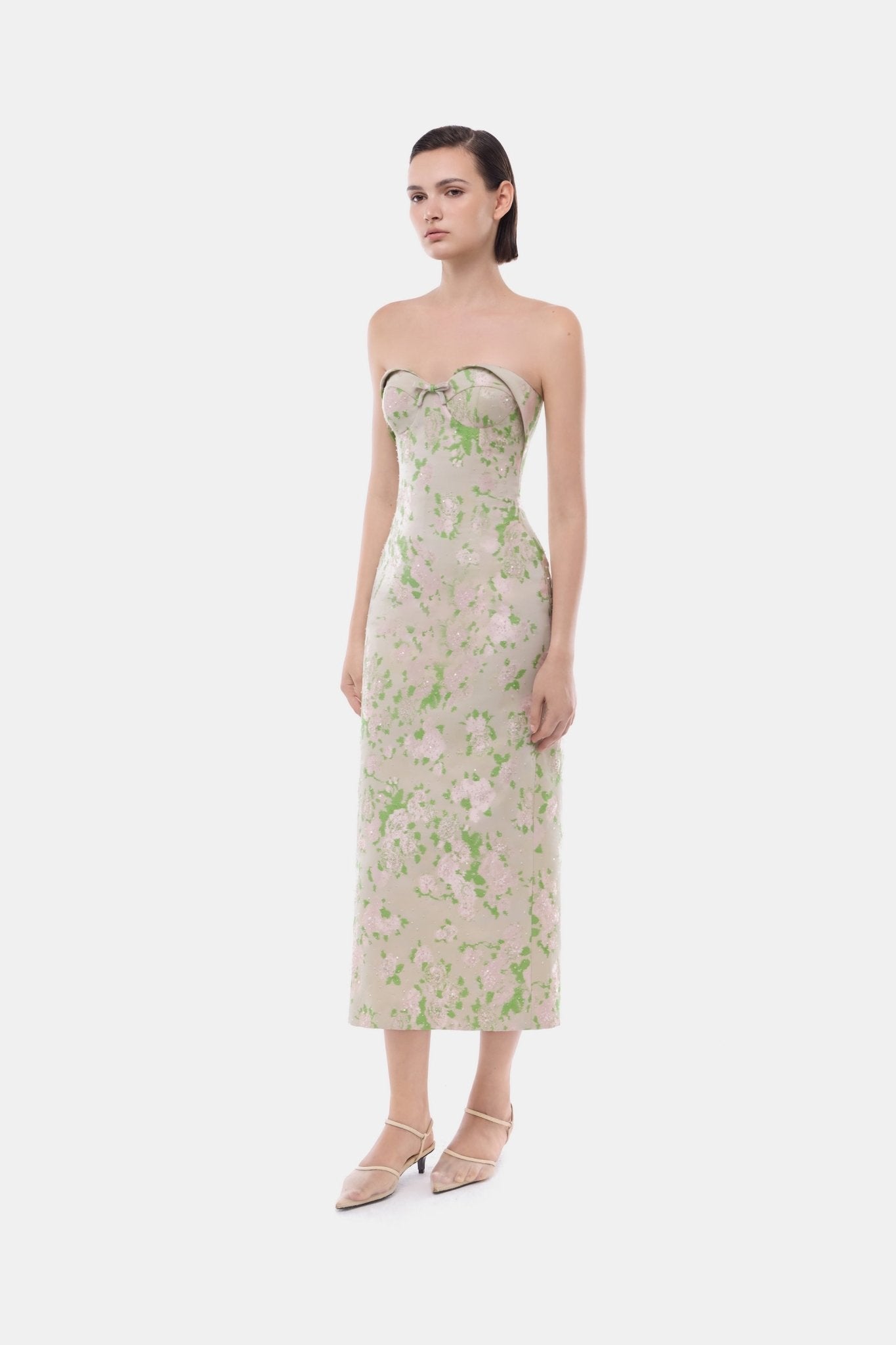 Pastel Floral Corsetry Tube Midi Dress - Montsand