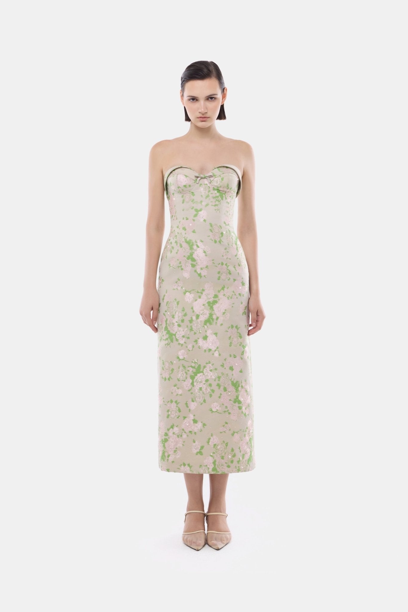 Pastel Floral Corsetry Tube Midi Dress - Montsand