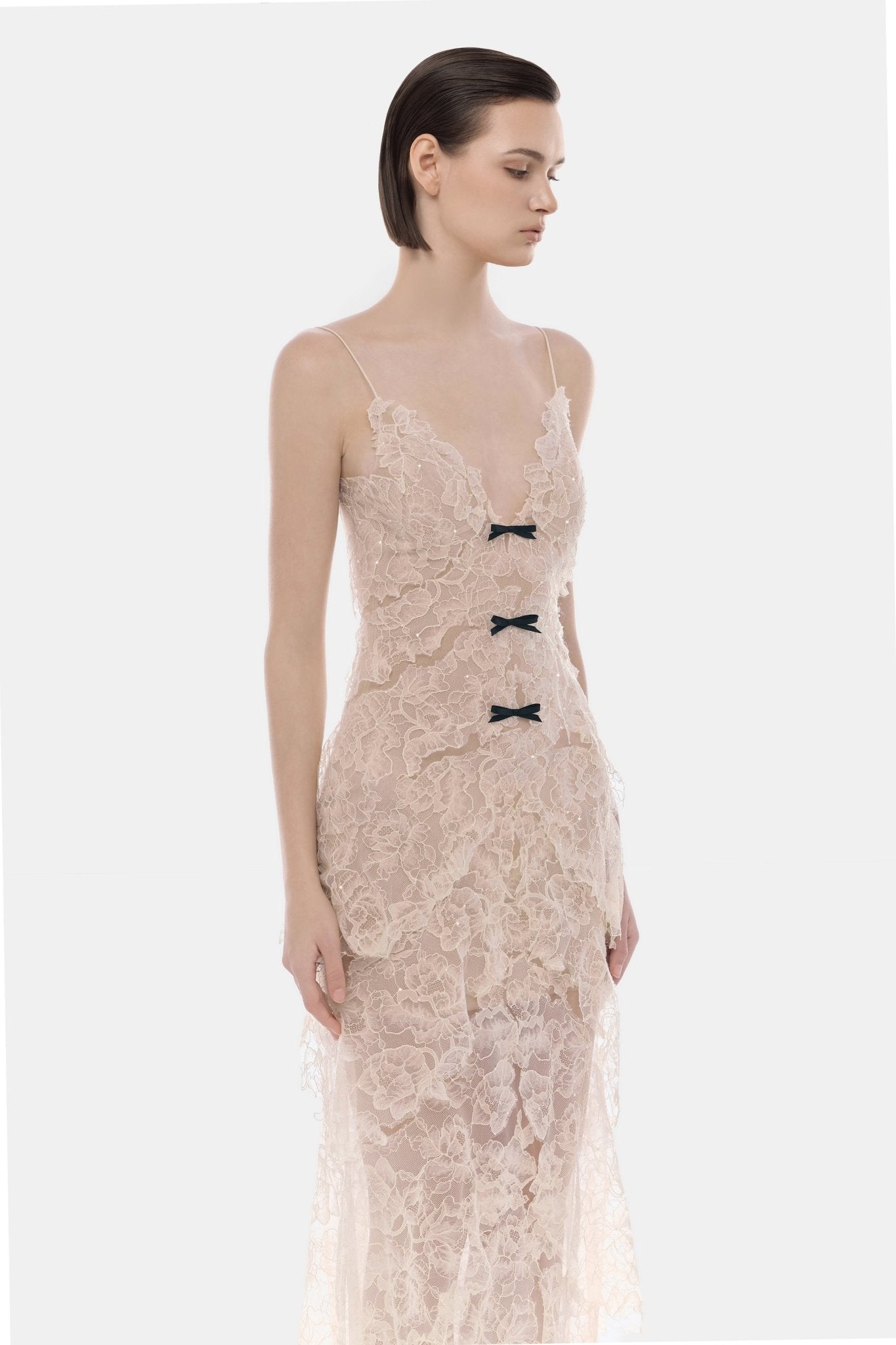 Peach Floral Bow Vneck Maxi Dress - Montsand