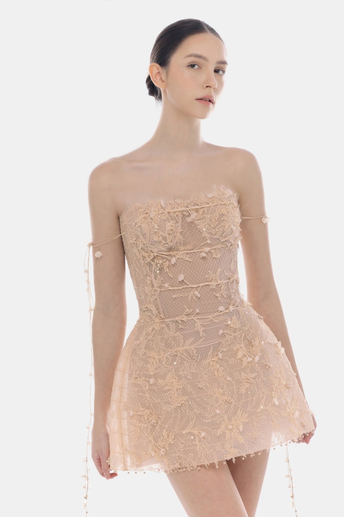 Peach Floral String Mini Dress. - Montsand