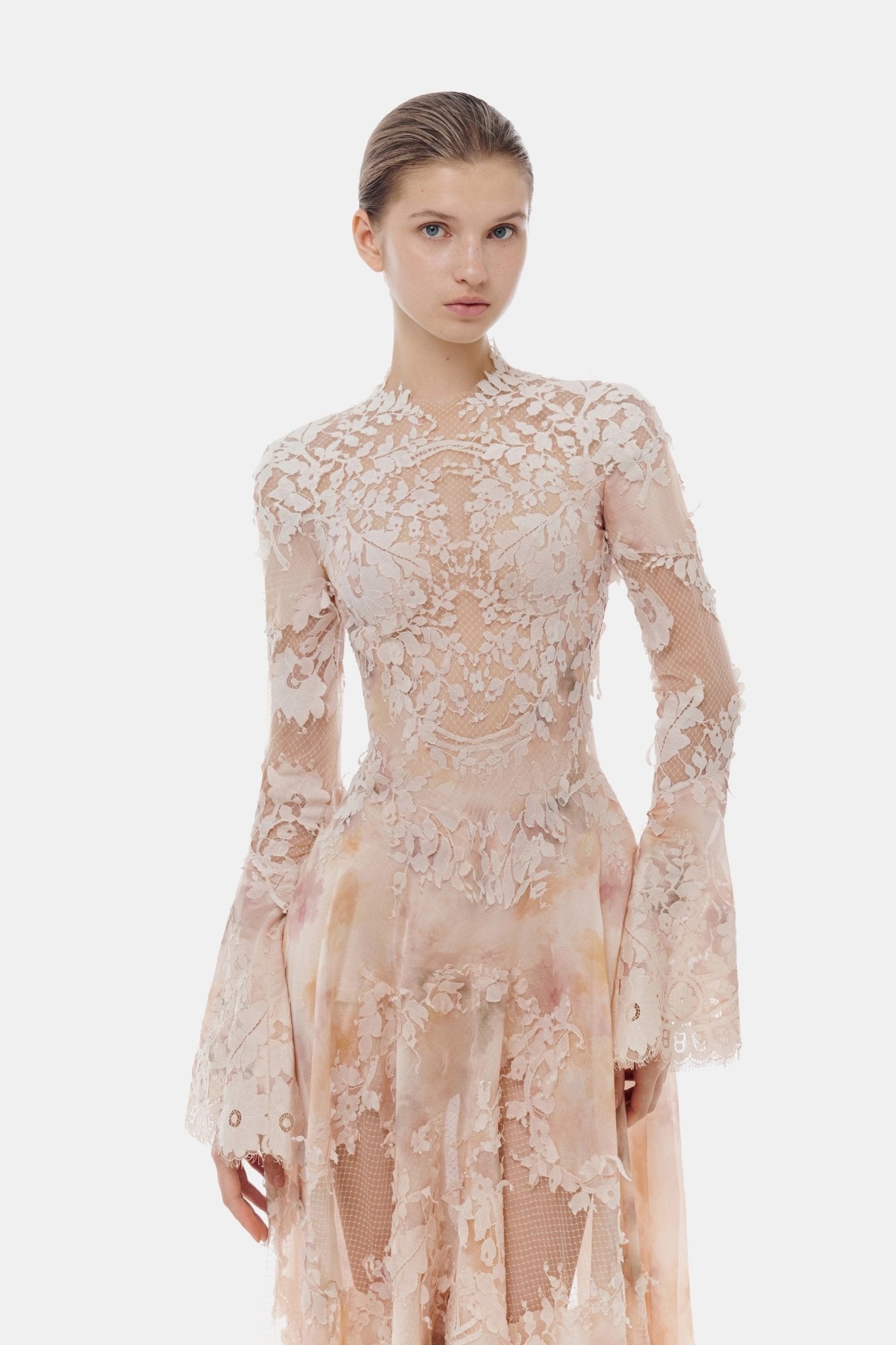 Peach Lace Appliqué Maxi Dress - Montsand