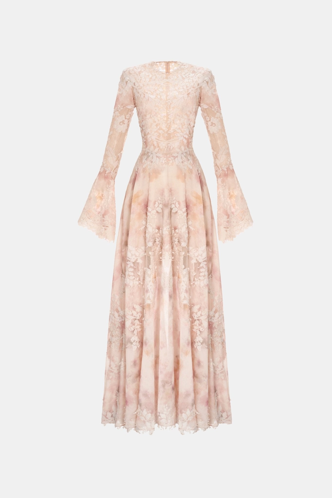 Peach Lace Appliqué Maxi Dress