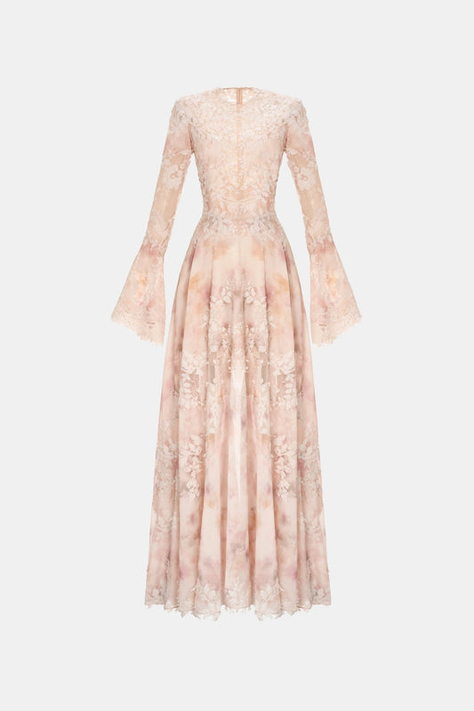 Peach Lace Appliqué Maxi Dress - Montsand