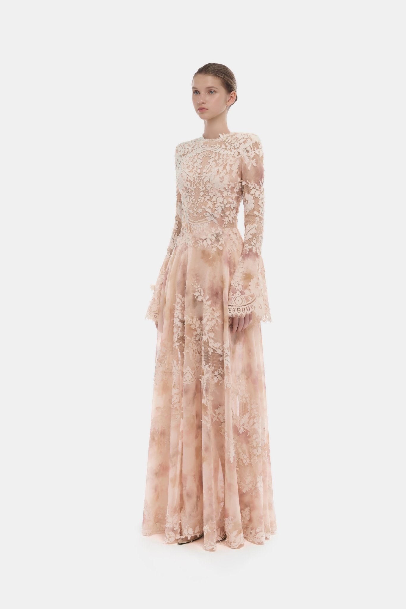 Peach Lace Appliqué Maxi Dress - Montsand