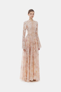 Peach Lace Appliqué Maxi Dress - Montsand