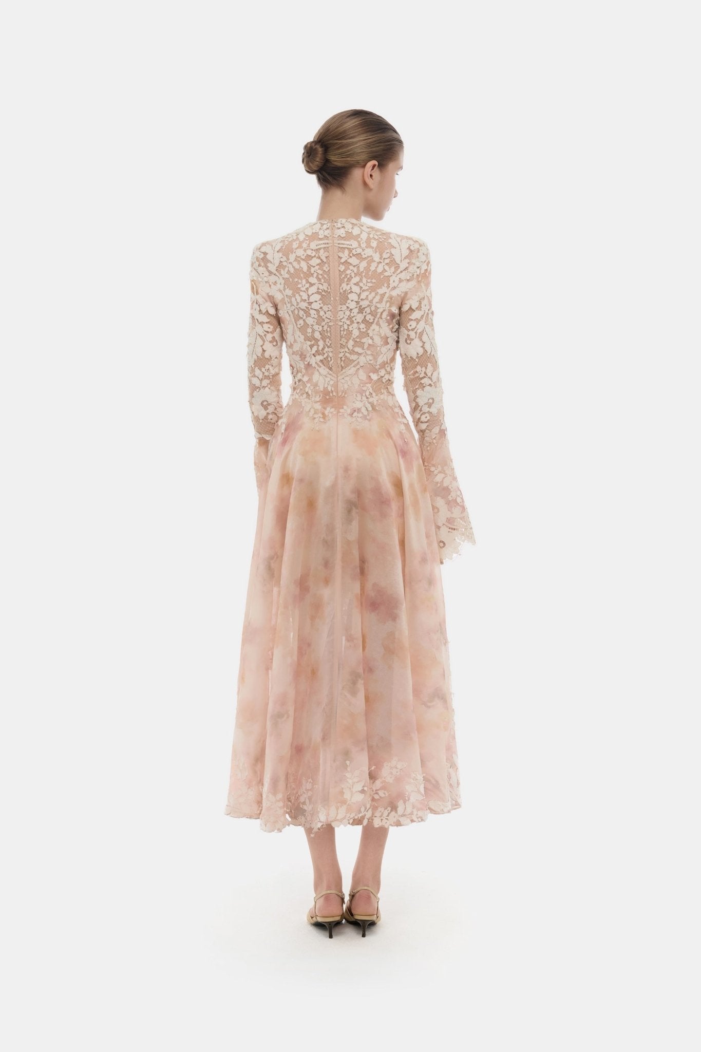 Peach Lace Appliqué Midi Dress - Montsand